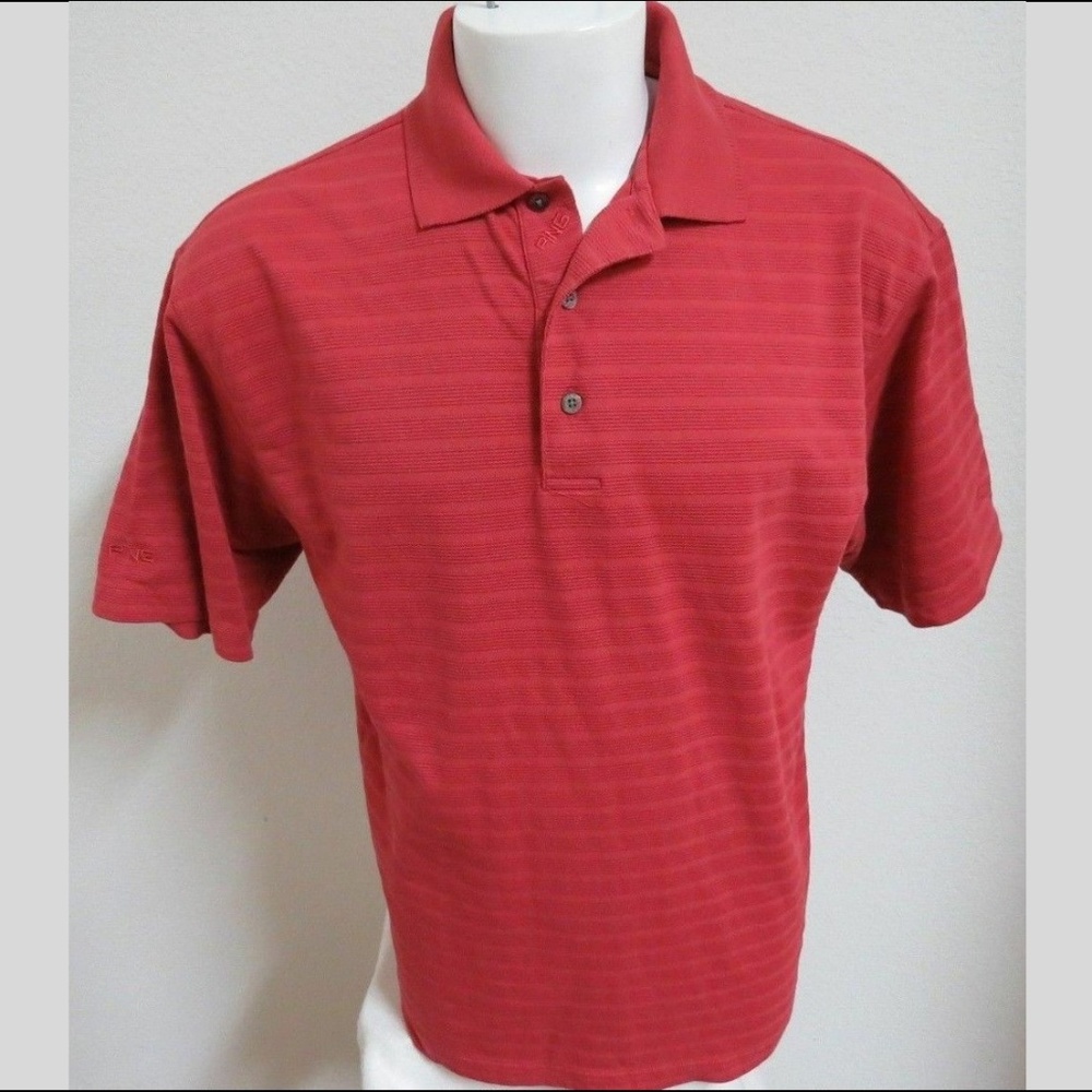 Sz M Pink Textured Solid Ping Mens Cotton #EE Golf Polo Shirt
